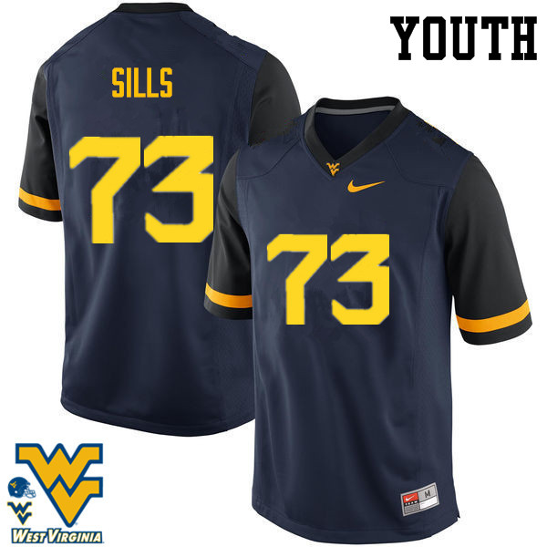 Youth #73 Josh Sills West Virginia Mountaineers College Football Jerseys-Navy - Click Image to Close